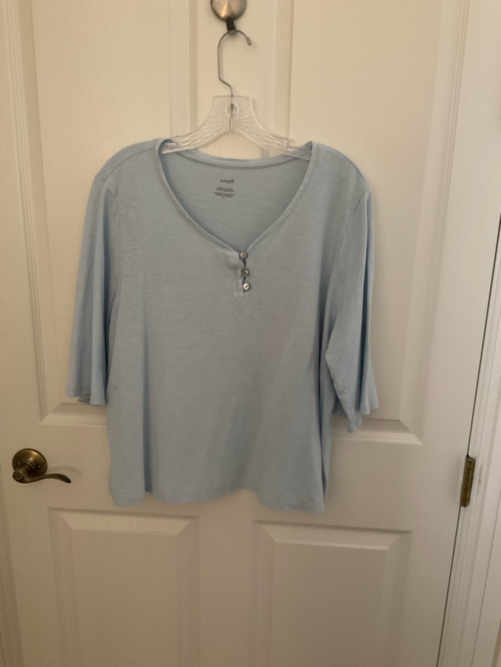 J. Jill Pale Blue Short Sleeve Henley with Decorative Buttons